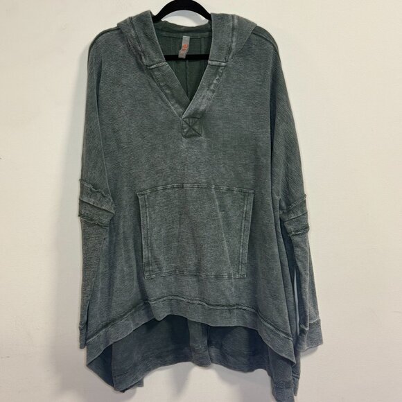 Mono B Women's S/M Sage Green Hooded Pullover with Kangaroo Pocket & High-Low He - Picture 1 of 7